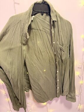 Light Olive Green Striped Button-Up Shirt